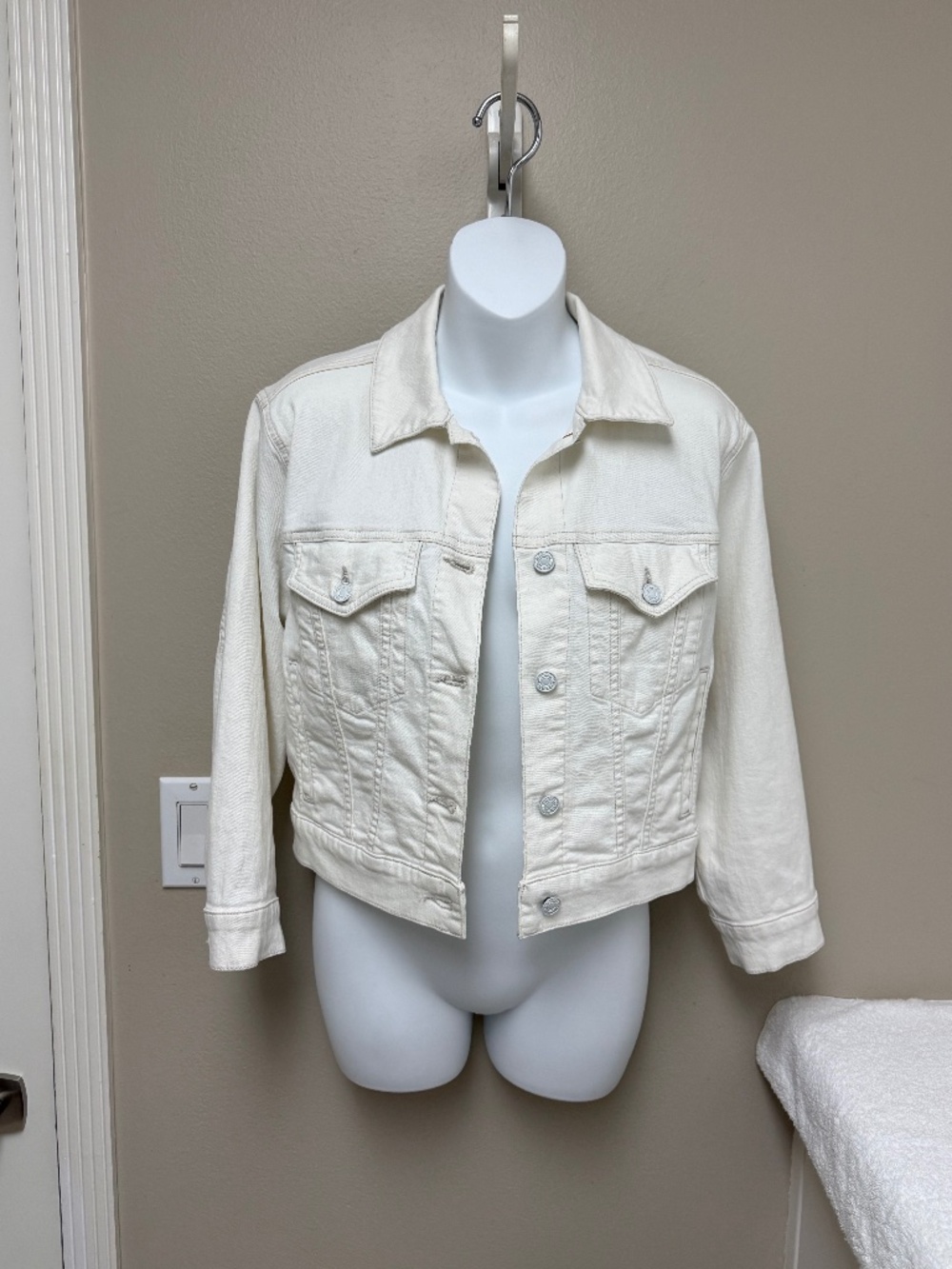 NEW! Seven 7 for All Mankind Denim Jacket 3/4 Sleeve Ivory Size XS - $245